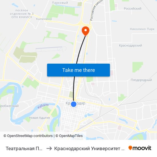 Театральная Площадь to Краснодарский Университет Мвд России map