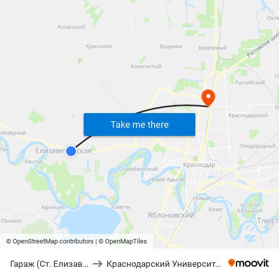 Гараж (Ст. Елизаветинская) to Краснодарский Университет Мвд России map