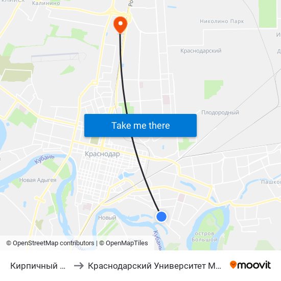 Кирпичный Завод to Краснодарский Университет Мвд России map