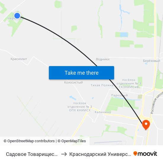 Садовое Товарищество Урожайное to Краснодарский Университет Мвд России map