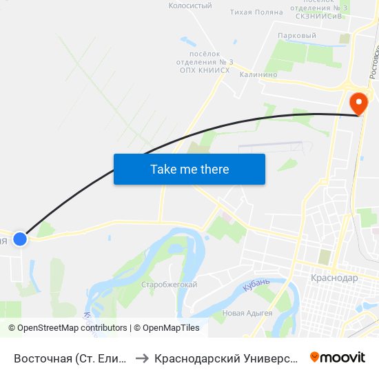 Восточная (Ст. Елизаветинская) to Краснодарский Университет Мвд России map