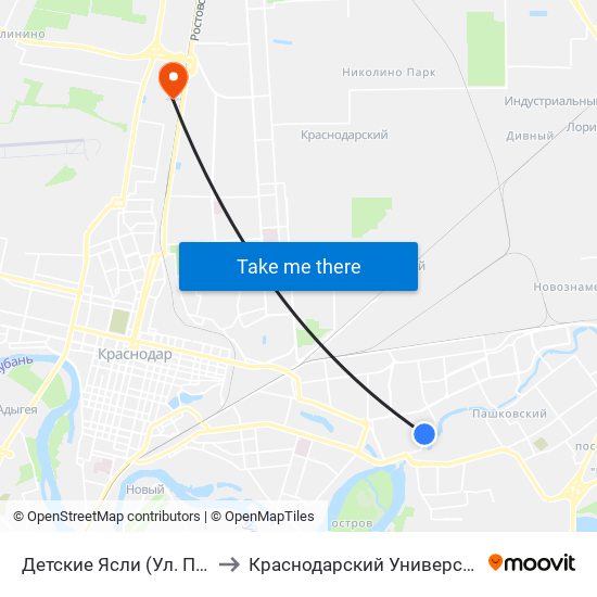 Детские Ясли (Ул. Первомайская) to Краснодарский Университет Мвд России map