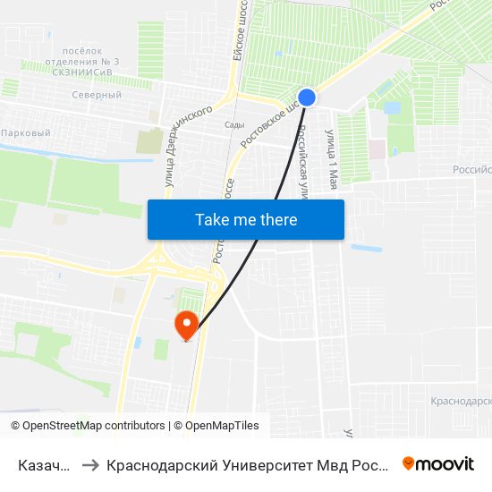 Казачок to Краснодарский Университет Мвд России map