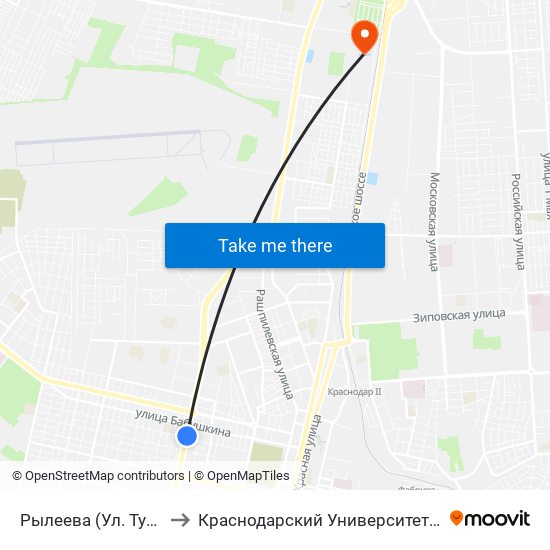 Рылеева (Ул. Тургенева) to Краснодарский Университет Мвд России map