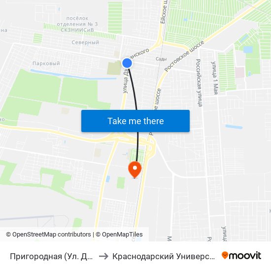 Пригородная (Ул. Дзержинского) to Краснодарский Университет Мвд России map