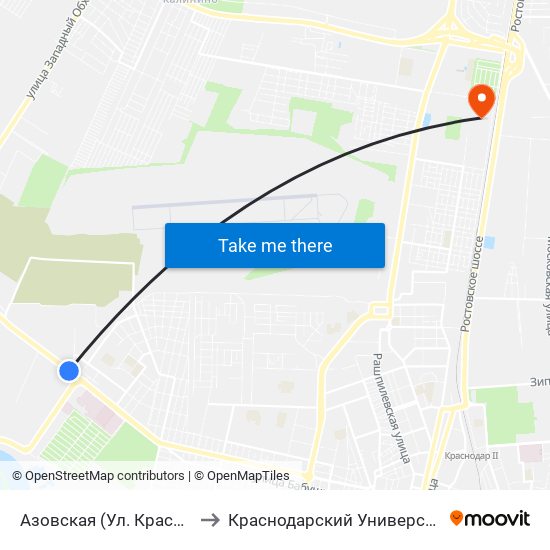 Азовская (Ул. Красных Партизан) to Краснодарский Университет Мвд России map