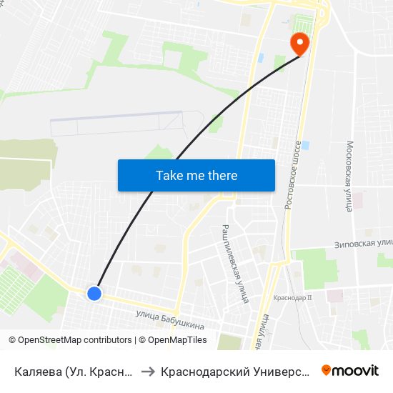 Каляева (Ул. Красных Партизан) to Краснодарский Университет Мвд России map