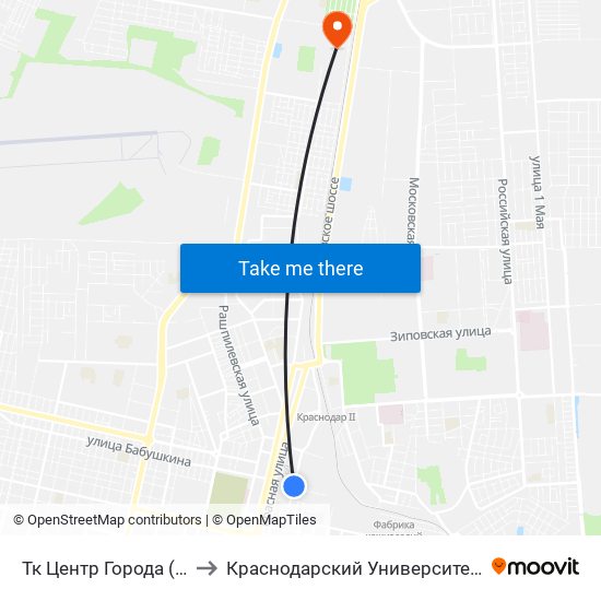 Тк Центр Города (Трамвай) to Краснодарский Университет Мвд России map