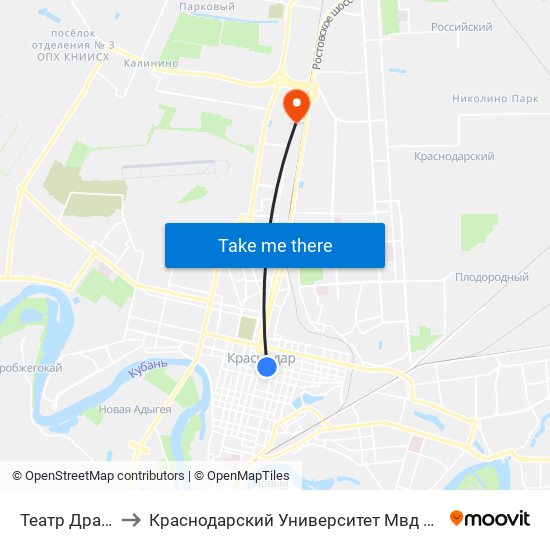 Театр Драмы to Краснодарский Университет Мвд России map