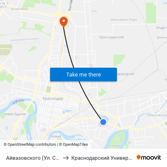 Айвазовского (Ул. Ставропольская) to Краснодарский Университет Мвд России map