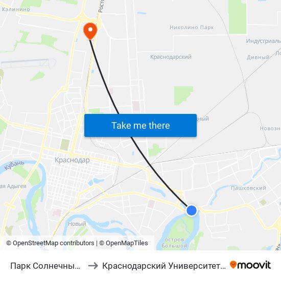 Парк Солнечный Остров to Краснодарский Университет Мвд России map