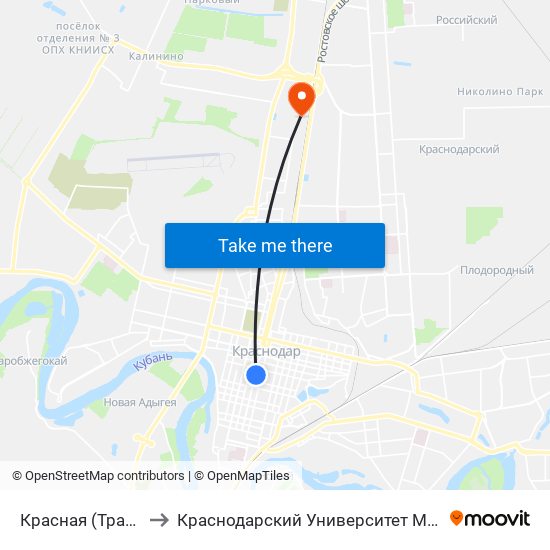 Красная (Трамвай) to Краснодарский Университет Мвд России map