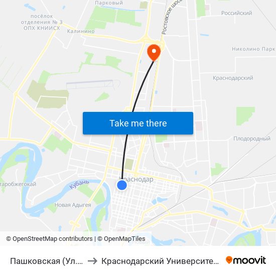 Пашковская (Ул. Кирова) to Краснодарский Университет Мвд России map