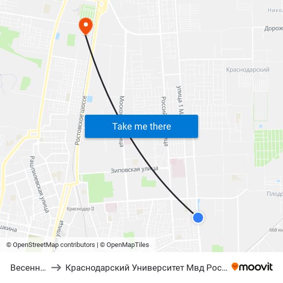 Весенняя to Краснодарский Университет Мвд России map