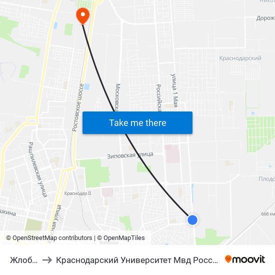 Жлобы to Краснодарский Университет Мвд России map