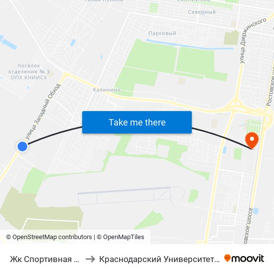 Жк Спортивная Деревня to Краснодарский Университет Мвд России map