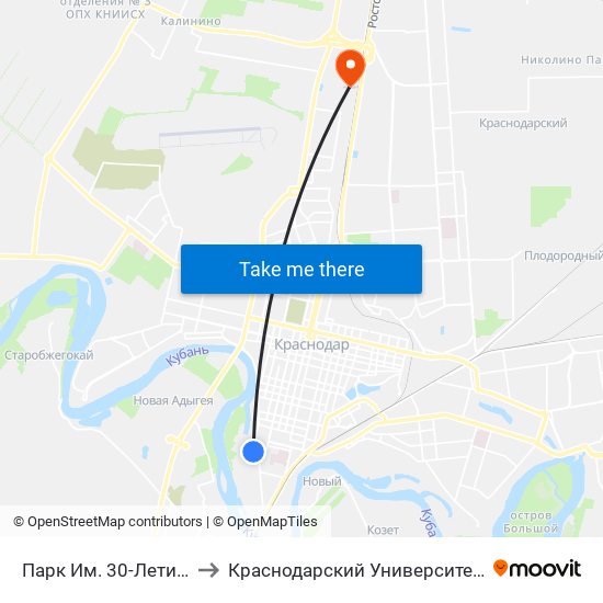 Парк Им. 30-Летия Победы to Краснодарский Университет Мвд России map