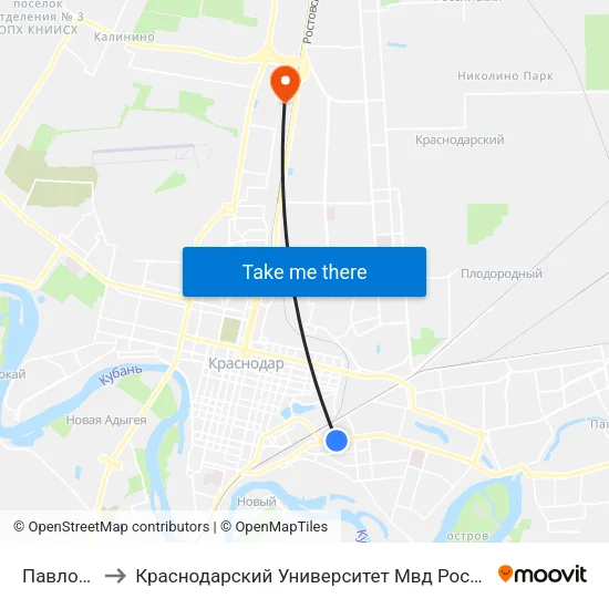 Павлова to Краснодарский Университет Мвд России map