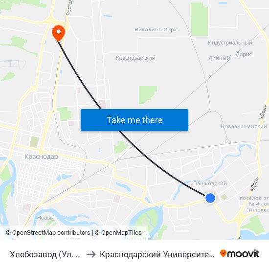 Хлебозавод (Ул. Фадеева) to Краснодарский Университет Мвд России map