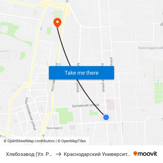 Хлебозавод (Ул. Российская) to Краснодарский Университет Мвд России map