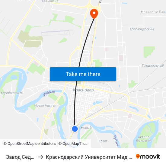 Завод Седина to Краснодарский Университет Мвд России map