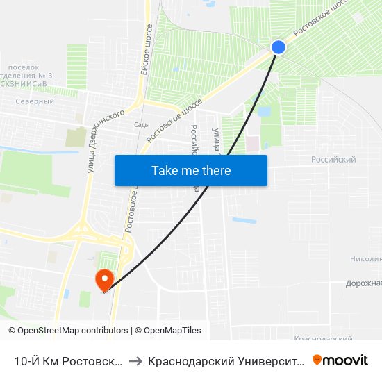10-Й Км Ростовского Шоссе to Краснодарский Университет Мвд России map