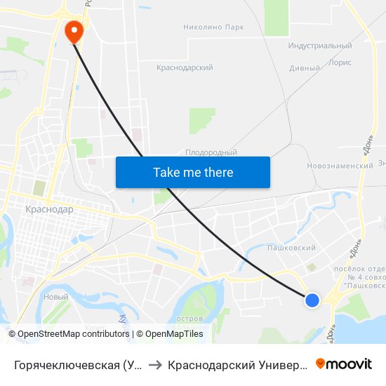 Горячеключевская (Ул. Бородинская) to Краснодарский Университет Мвд России map