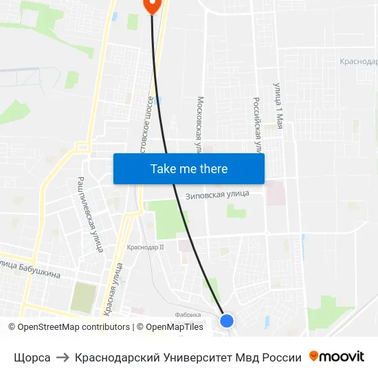 Щорса to Краснодарский Университет Мвд России map