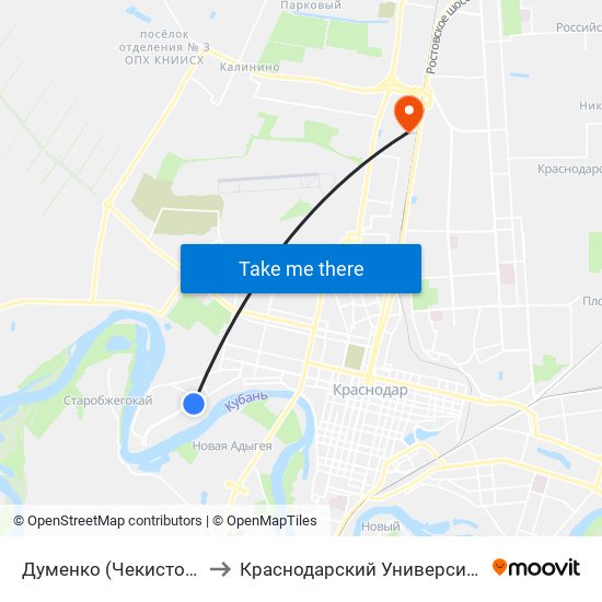 Думенко (Чекистов Проспект) to Краснодарский Университет Мвд России map