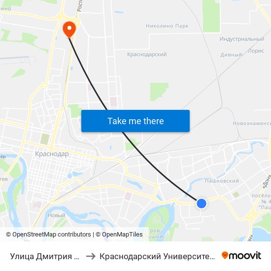 Улица Дмитрия Благоева to Краснодарский Университет Мвд России map