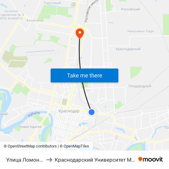 Улица Ломоносова to Краснодарский Университет Мвд России map
