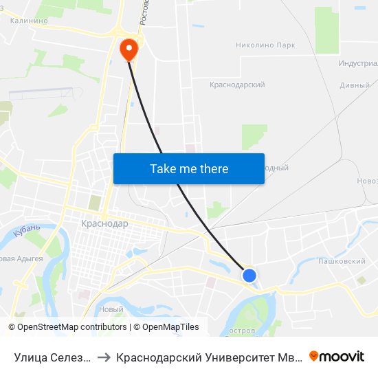 Улица Селезнева to Краснодарский Университет Мвд России map