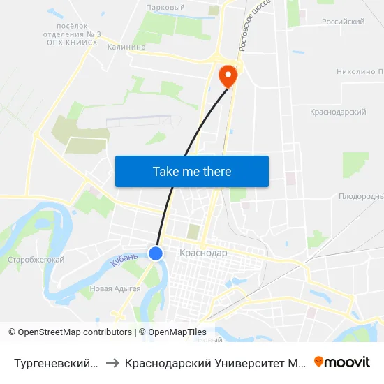 Тургеневский Мост to Краснодарский Университет Мвд России map