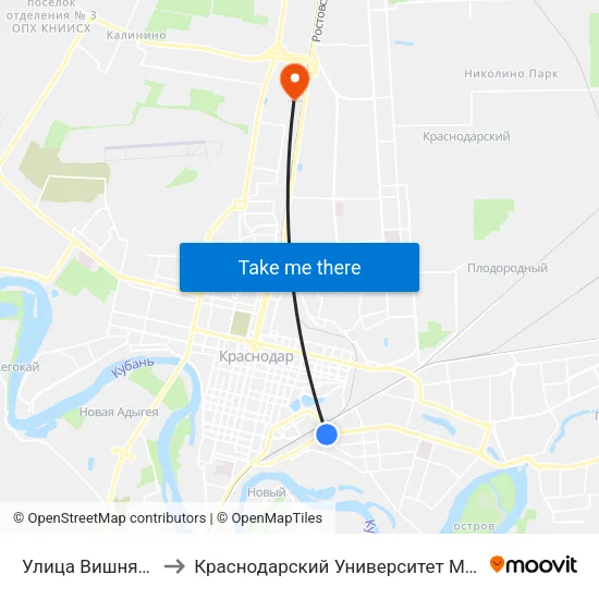 Улица Вишняковой to Краснодарский Университет Мвд России map