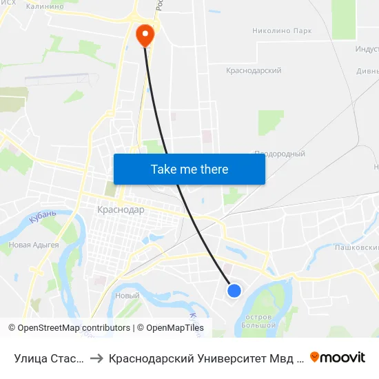 Улица Стасова to Краснодарский Университет Мвд России map