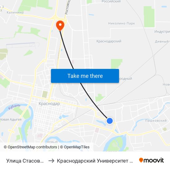 Улица Стасова(Загс) to Краснодарский Университет Мвд России map