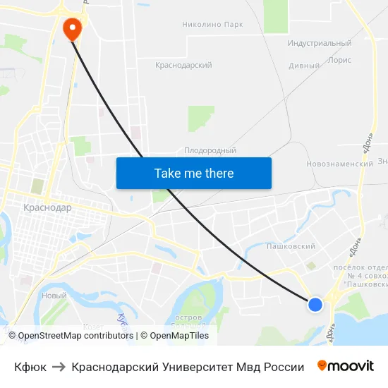 Кфюк to Краснодарский Университет Мвд России map