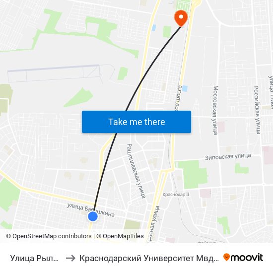 Улица Рылеева to Краснодарский Университет Мвд России map