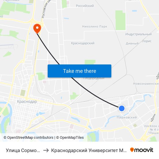 Улица Сормовская to Краснодарский Университет Мвд России map