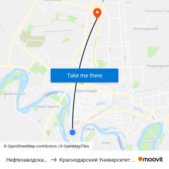 Нефтезаводская Улица to Краснодарский Университет Мвд России map