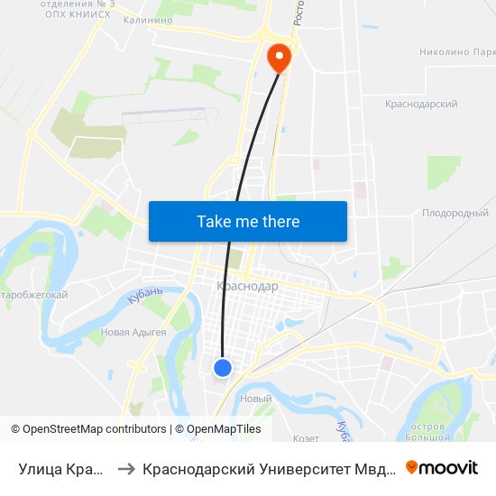 Улица Красная to Краснодарский Университет Мвд России map