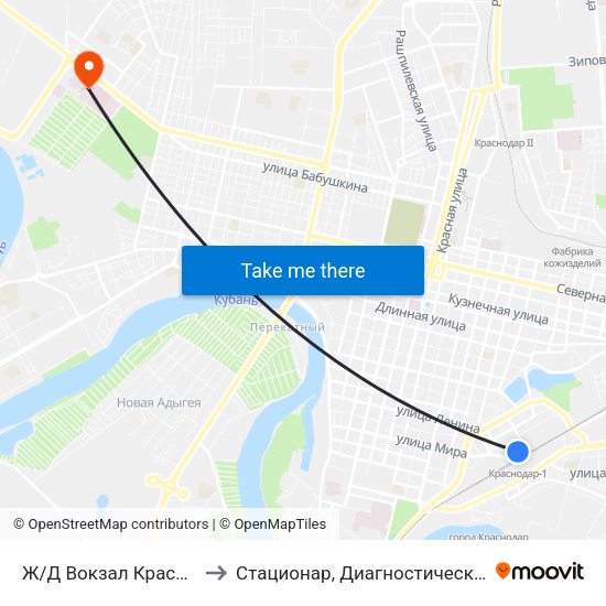 Ж/Д Вокзал Краснодар-1 to Стационар, Диагностический Центр map