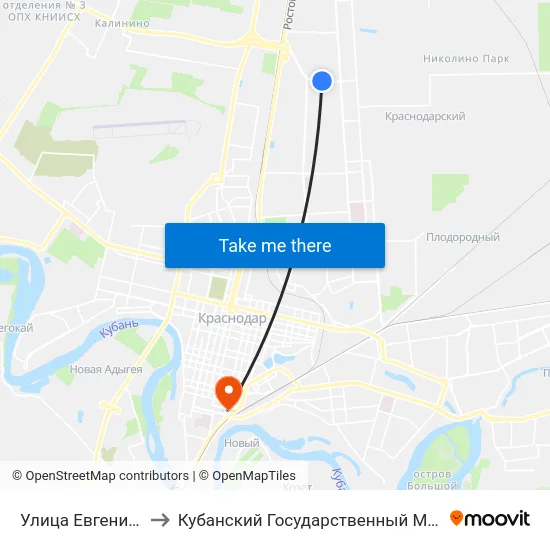 Улица Евгении Жигуленко to Кубанский Государственный Медицинский Университет map