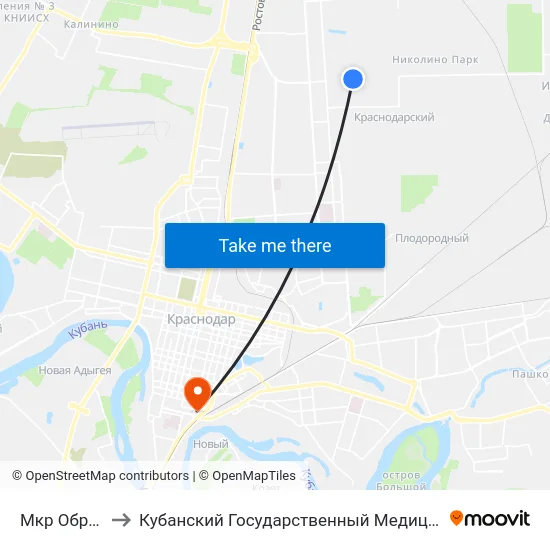 Мкр Образцово to Кубанский Государственный Медицинский Университет map