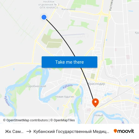 Жк Самолет-5 to Кубанский Государственный Медицинский Университет map