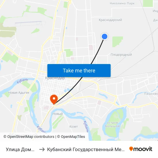 Улица Домбайская 55 to Кубанский Государственный Медицинский Университет map