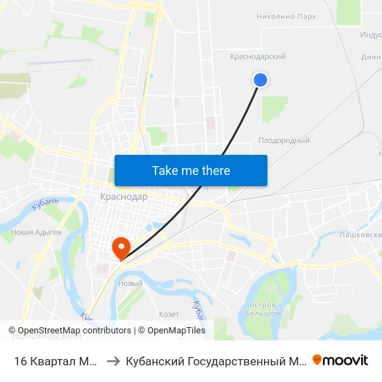 16 Квартал Мкр Любимово to Кубанский Государственный Медицинский Университет map