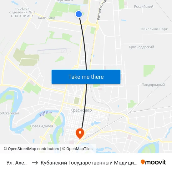 Ул. Ахеджака to Кубанский Государственный Медицинский Университет map