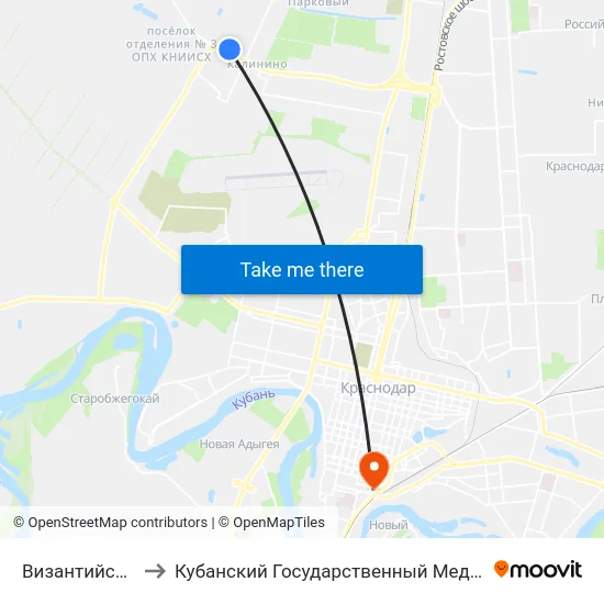 Византийская Улица to Кубанский Государственный Медицинский Университет map