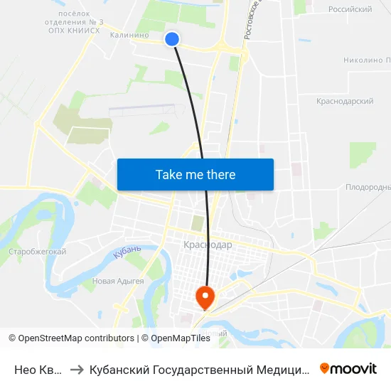 Нео Квартал to Кубанский Государственный Медицинский Университет map